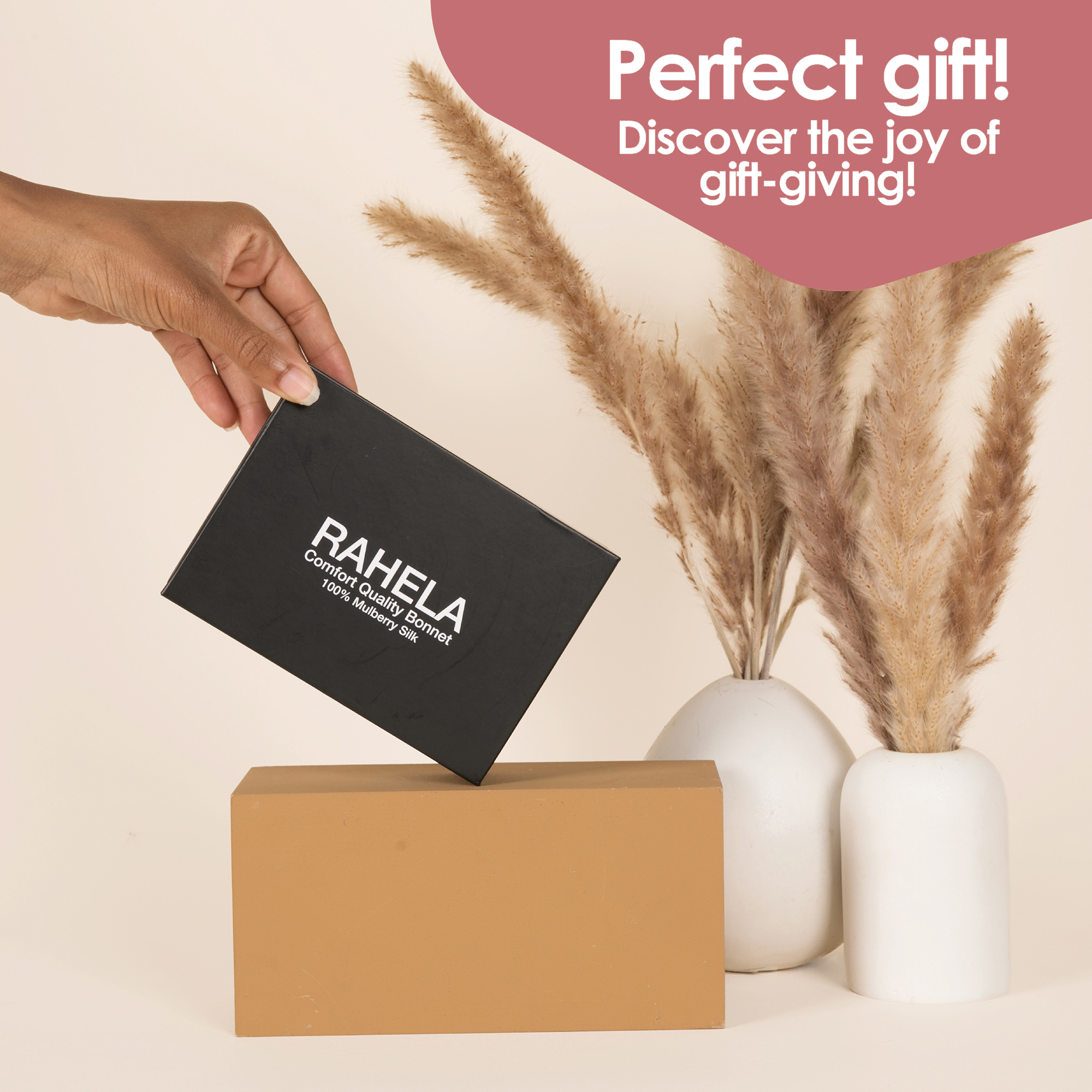 Rahela pink silk bonnet gift box packaging
