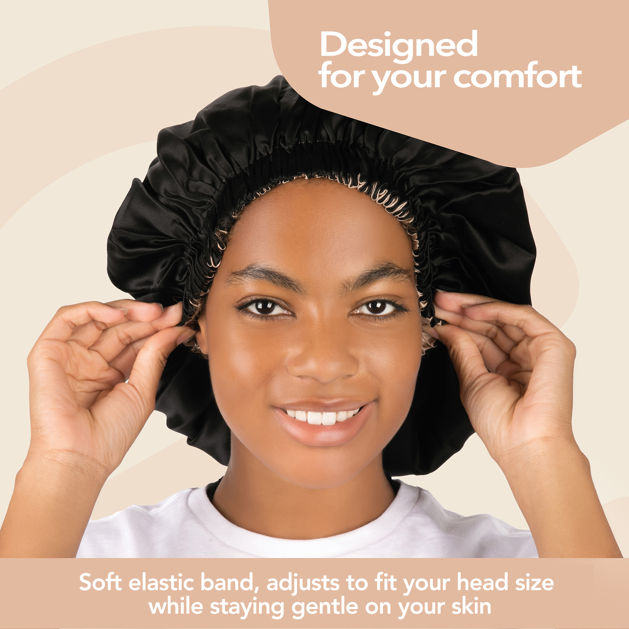 Comfort fit of the black silk bonnet