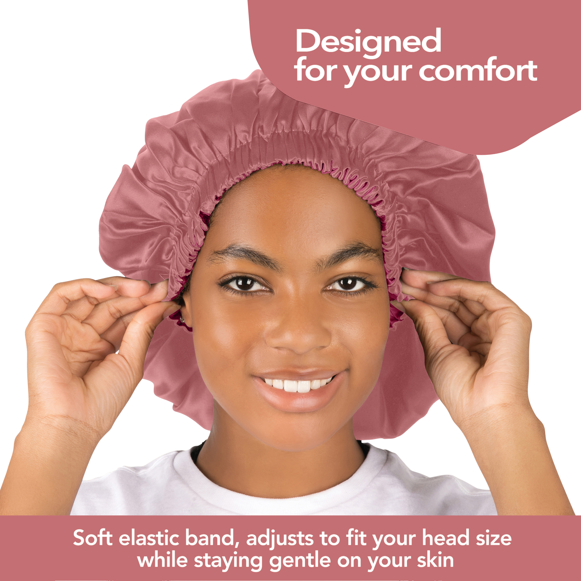 Comfort fit of the pink silk bonnet